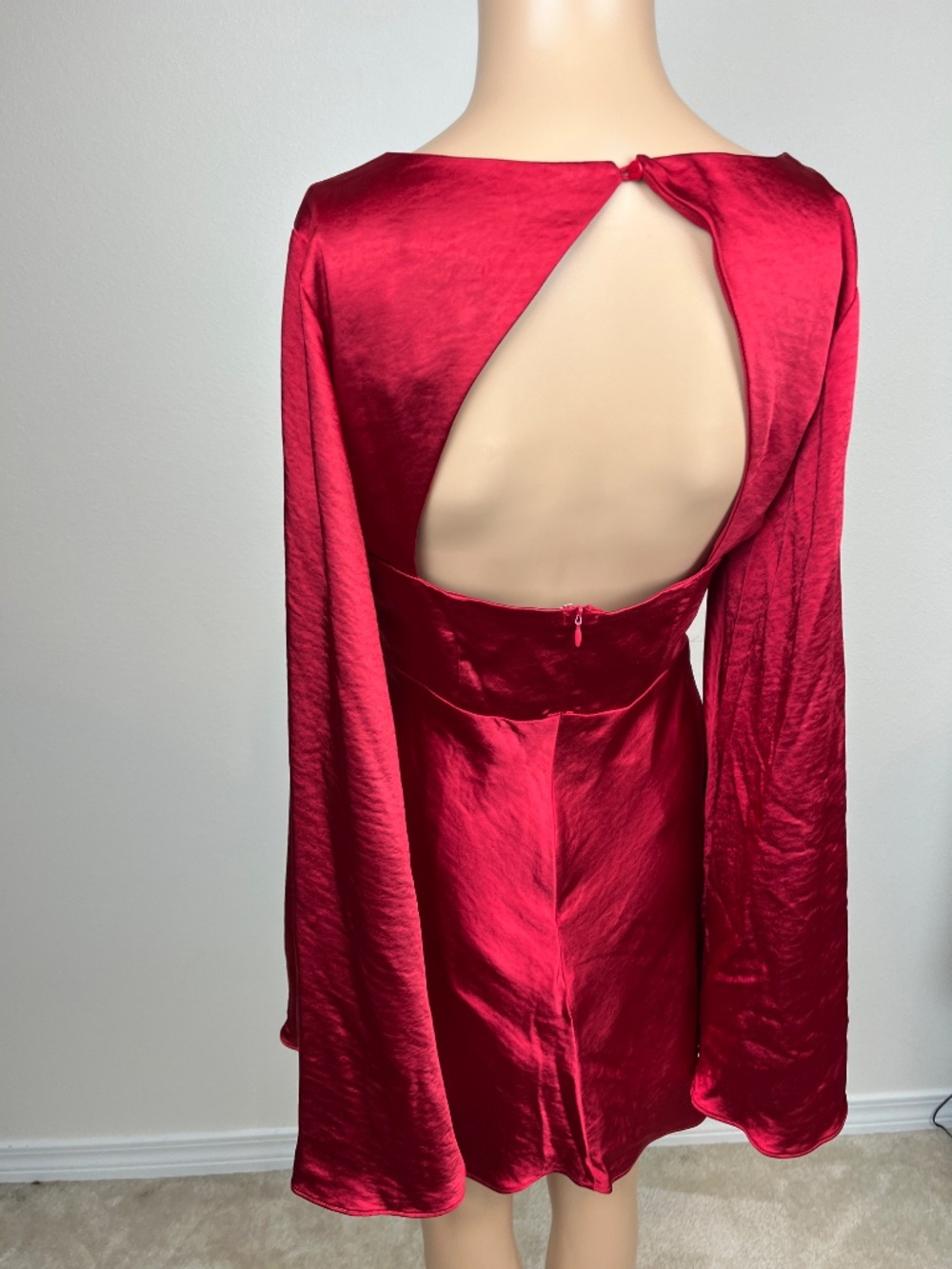 NWT Do+Be Red Satin Mini Dress with Bell Sleeves, Size Small